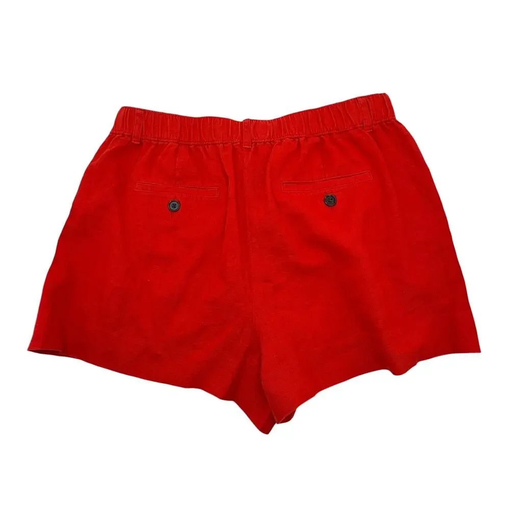 J.Crew Harbor Shorts Women’s Small Red 100% Linen Pull On Elastic Back 3” Inseam